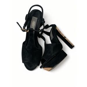 Ivy Kirzhner Black Heels, 7.5M unique aesthetic, art deco, Suede leather Heels